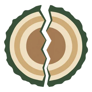 Fendeuse de bûche — une bûche fendue aux couleurs vert forêt et bois.